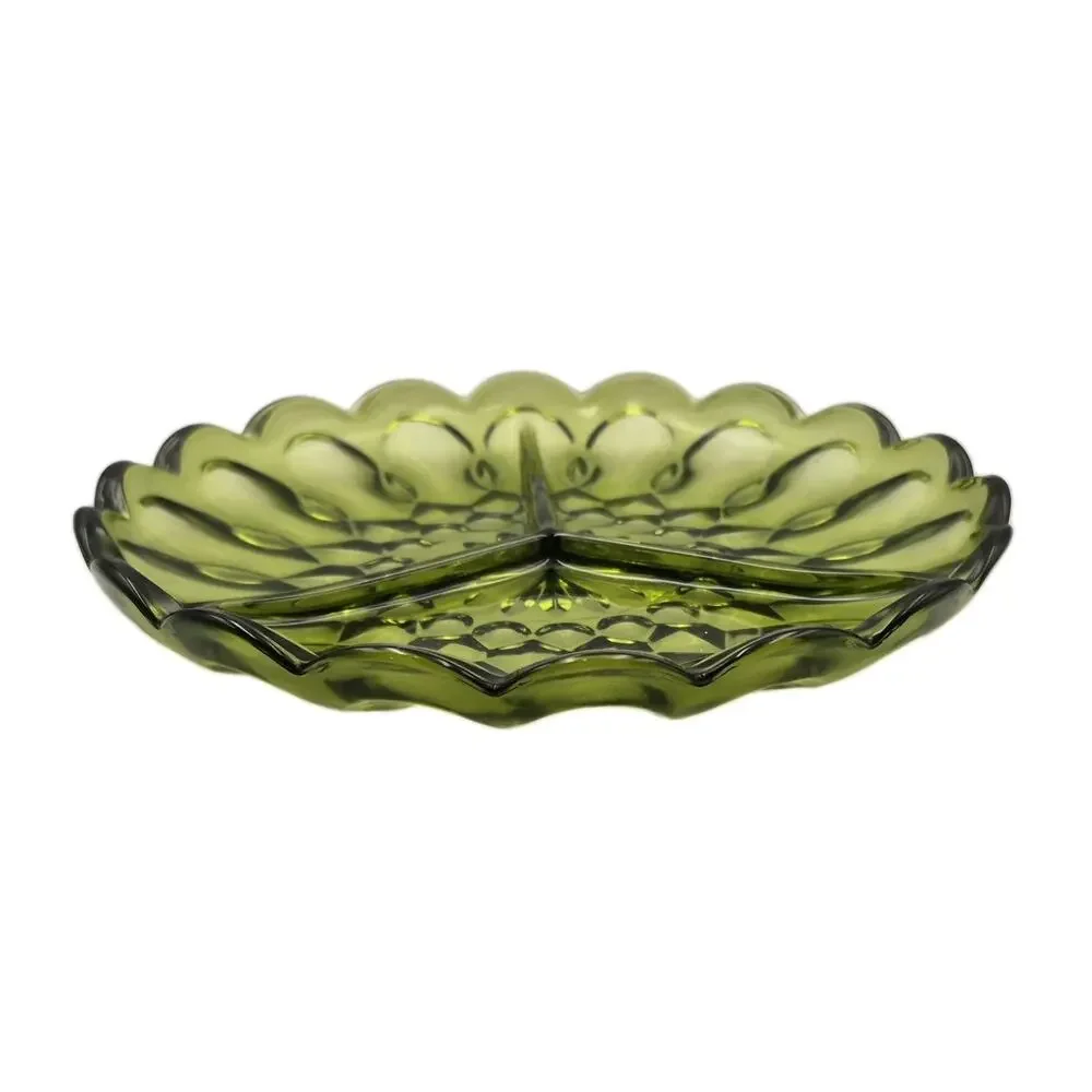 Vintage Anchor Hocking Fairfield Green Divided Relish Dish 8.5